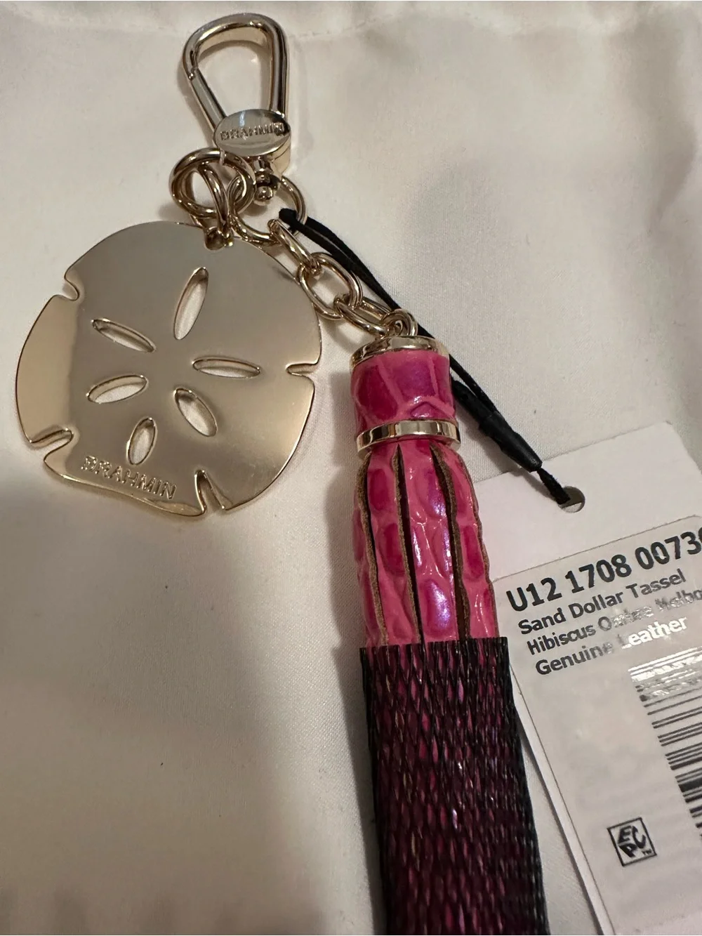 Brahmin Hibiscus Ombre Sand Dollar Tassel Keychain - Pink